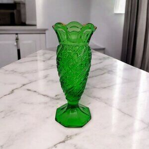 Antique EAPG Green Swirl & Diamond Cane Vase, U.S. Glass Co. c.1900